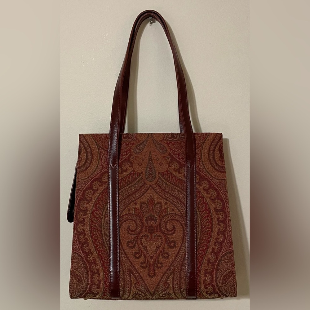 Etro Authentic Vintage Milano Red & Brown Fabric Paisley Tote Bag - Picture 3 of 15